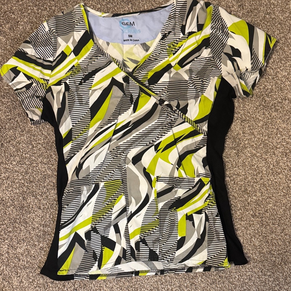 Women's Abstract Print scrub Top - Green and Black
